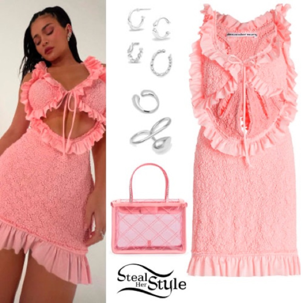 Amina muaddi pink bag as seen in Kylie Jenner